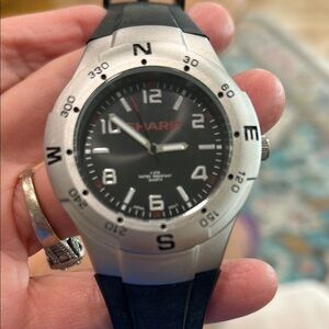 Sharp Silver and Black Analog Sport Watch